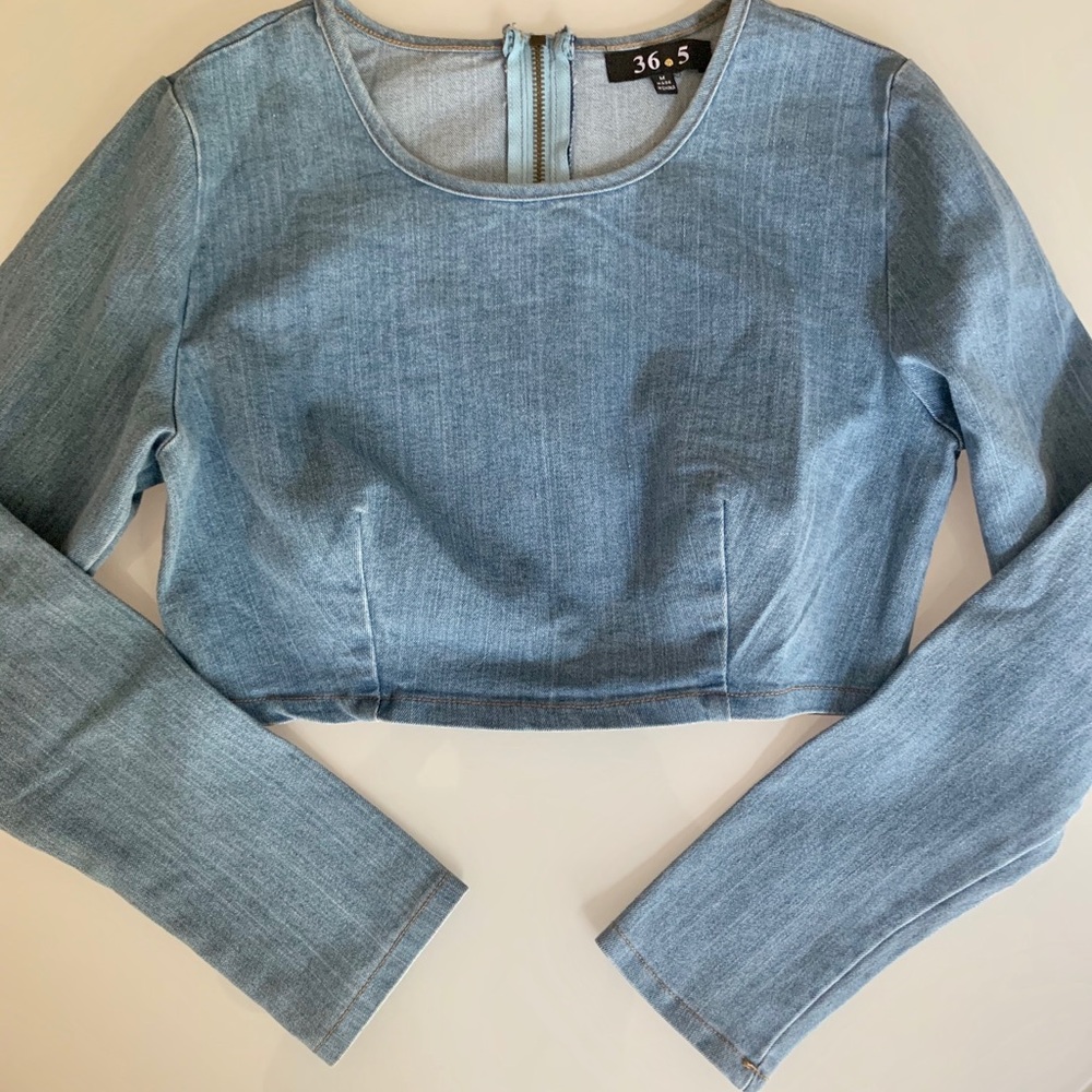 Never Worn - Jean crop top w/ back zipper